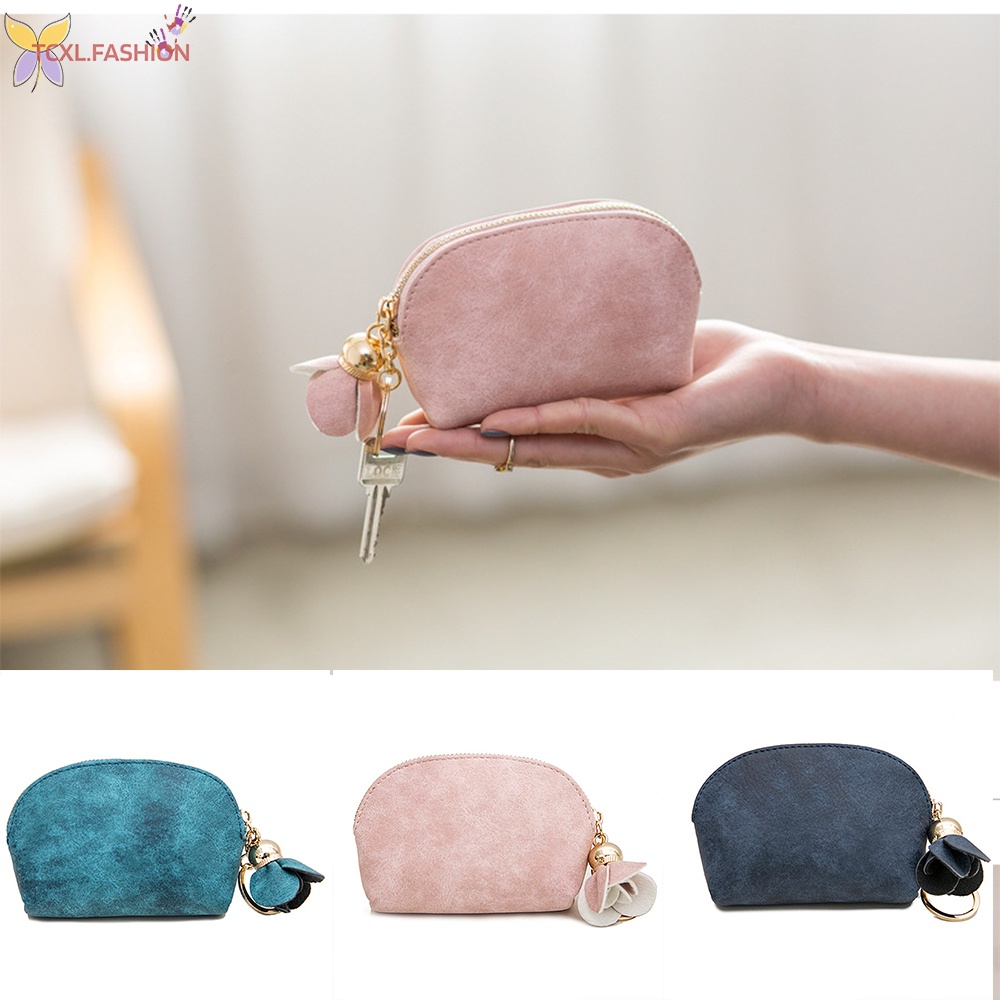 Ví Nữ Da PU Thiết Kế Đơn Giản Có Khóa Kéo Và Móc Khóa Nhỏ Đựng Tiền Xu/Thẻ Ngân Hàng