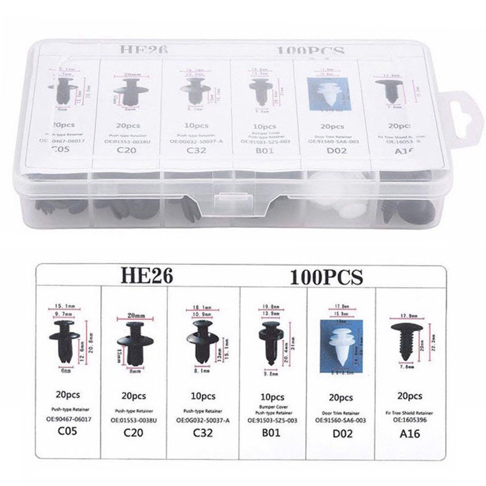 100 Đinh Tán Bằng Nhựa Cho Xe Hơi Chất Lượng Cao