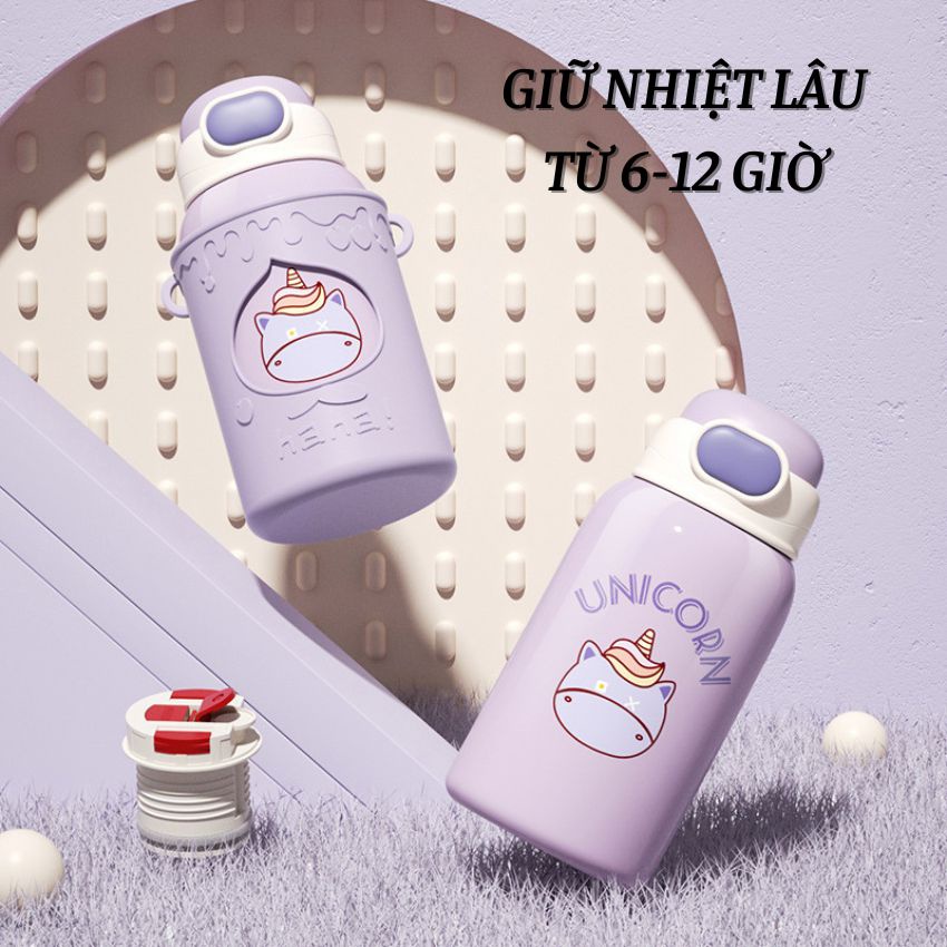 Bình giữ nhiệt inox cao cấp 500ml với ống hút, dây đeo tiện lợi mang đi học đi chơi