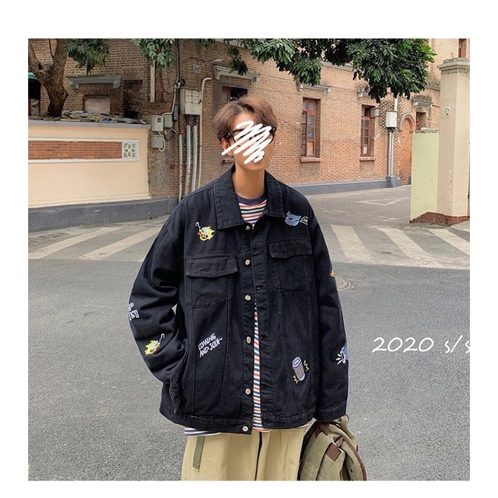 Áo Khoác Jean From Rộng Nam Nữ, Áo Bò Thêu 8 Chi Tiết, Thời Trang Unisex Phong Cách Hàn Quốc