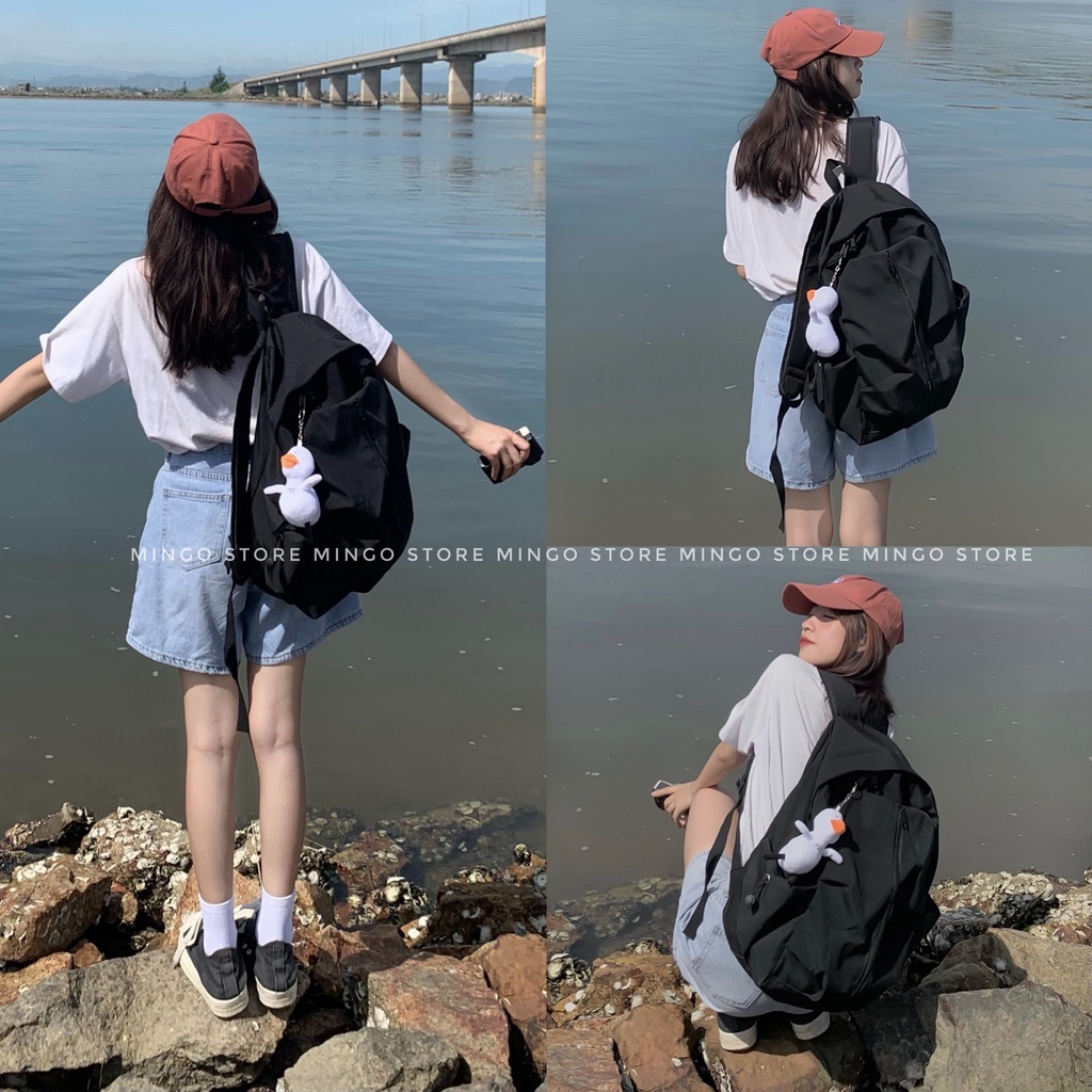 _Balo Ulzzang thời trang dễ thương đi học đi chơi nhiều ngăn khoá dọc xinh xắn
