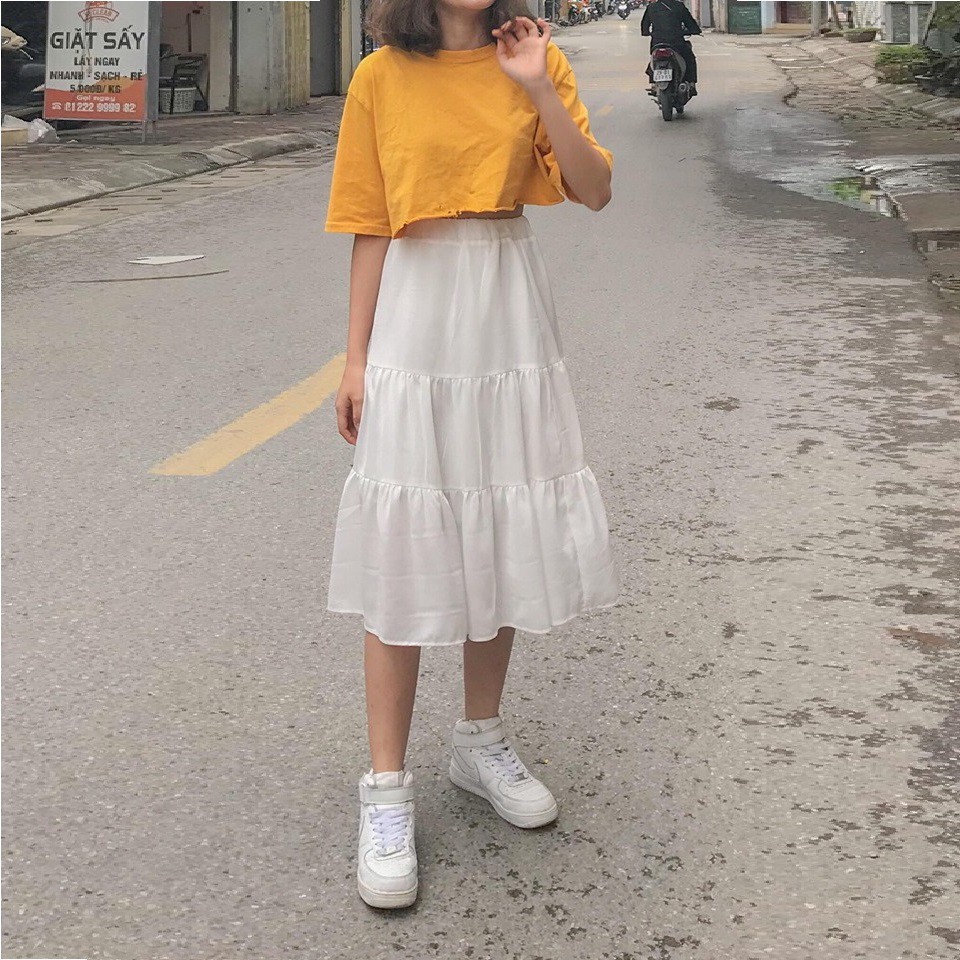 CHÂN VÁY VOAN DÀI KIỂU DÁNG CHÂN VÁY TẦNG DÀI TRẮNG ĐEN CỰC DỄ PHỐI ĐỒ YUMI STORE | A145 | BigBuy360 - bigbuy360.vn