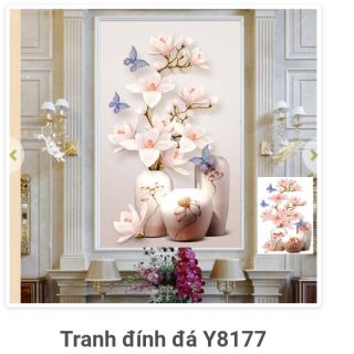 tranh đính đá bình hoa ngọc lan Y8177 Kích thước 50x70