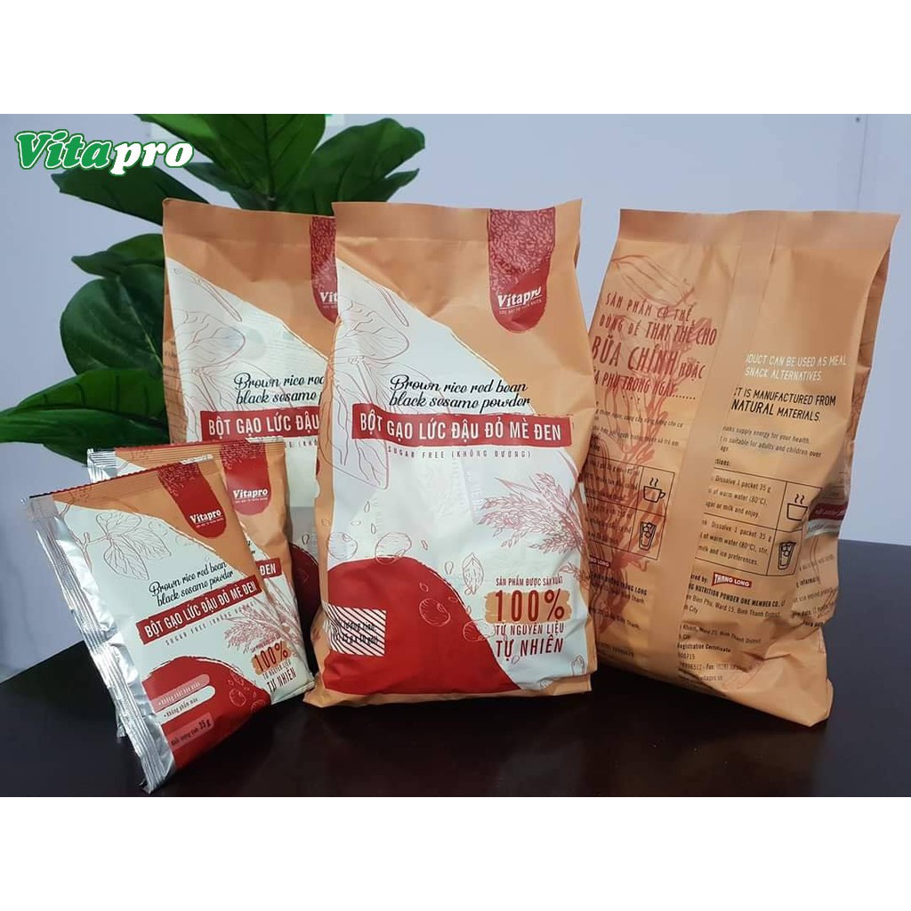 Ngũ cốc dinh dưỡng Gạo lứt Đậu đỏ Mè đen nguyên chất không đường Vitapro 350g dạng bột (10 gói * 35g) bao bì mới