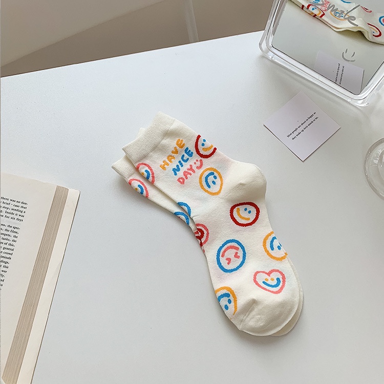 Hàng Mới Về Mới Đôi Tất Cotton Màu Trơn In Hình Trái Cây Dễ Thương