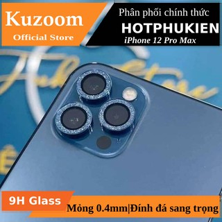 Bộ miếng dán kính cường lực Camera Diamond đính đá cho iPhone 12 Pro Max hiệu Kuzoom Lens Ring - hàng chính hãng