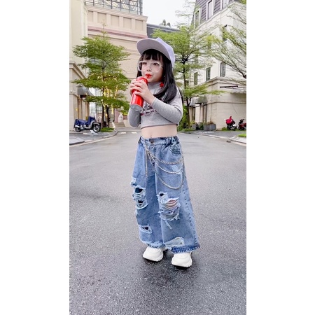 Quần jean dài ống rộng mẫu 2 cho bé gái