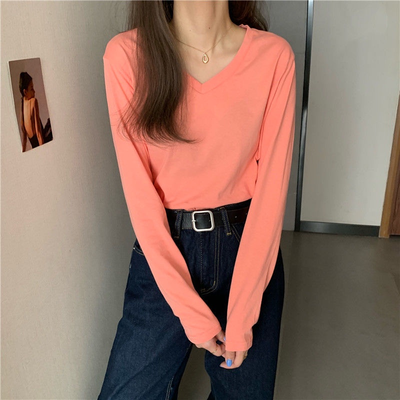 Áo thun xược cổ tim, cổ V tay dài nữ chất thun xược cotton, thun giấy tay dài thời trang
