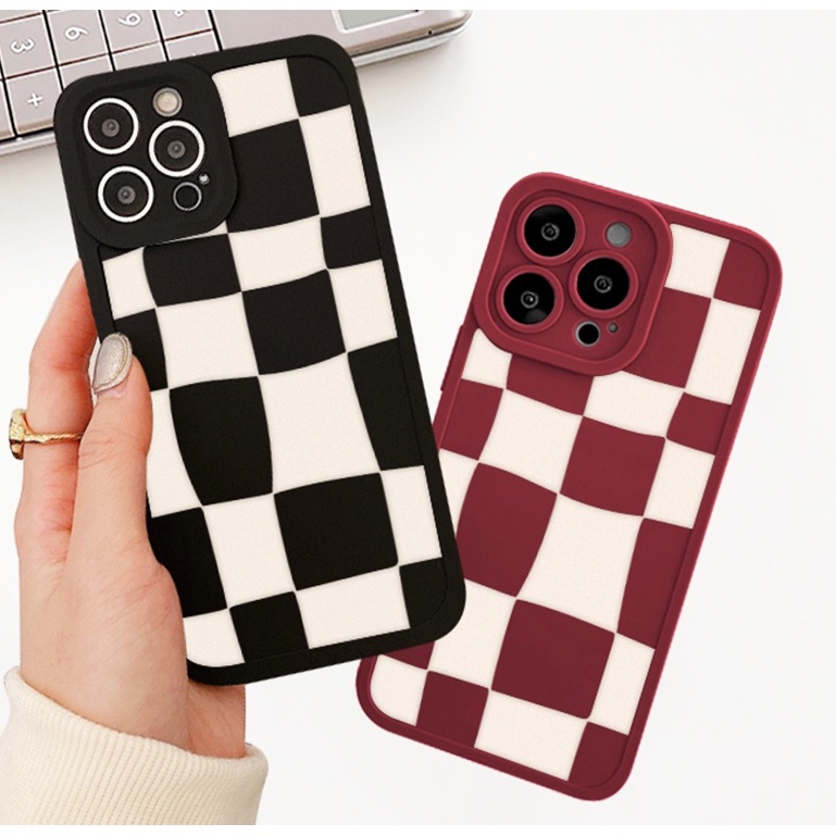 Ốp lưng IPhone cạnh vuông lỗ camera caro đen đỏ 6/6splus/7/7plus/8/8plus/x/xr/xs/11/12/13/14/pro/max/plus/promax CVL40