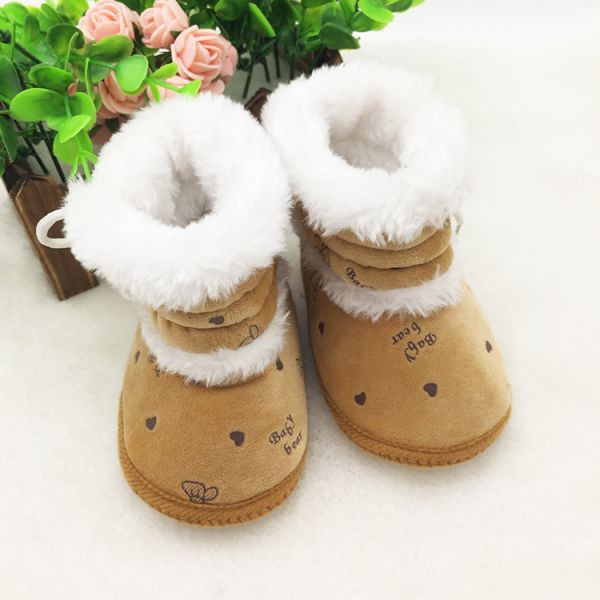 Giày boot chất liệu cotton phối lông họa tiết chấm bi đáng yêu cho bé