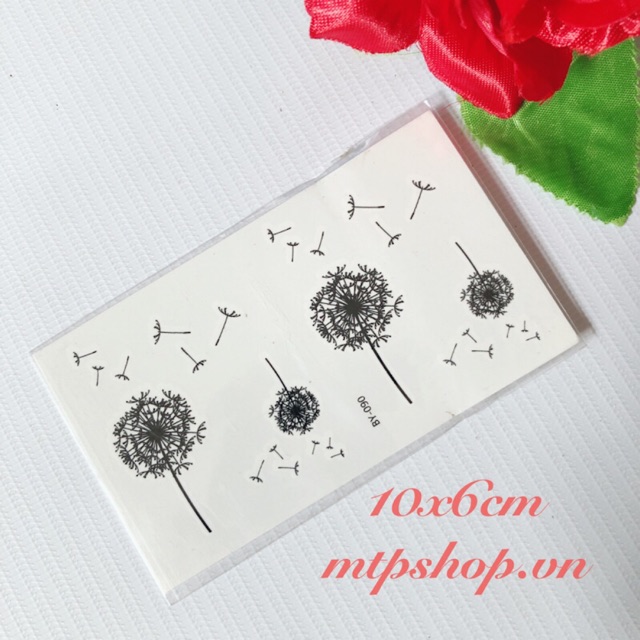 Hình xăm dán hoa bồ công anh xám 10x6cm_ mua 5 tặng 1 tattoo xinh