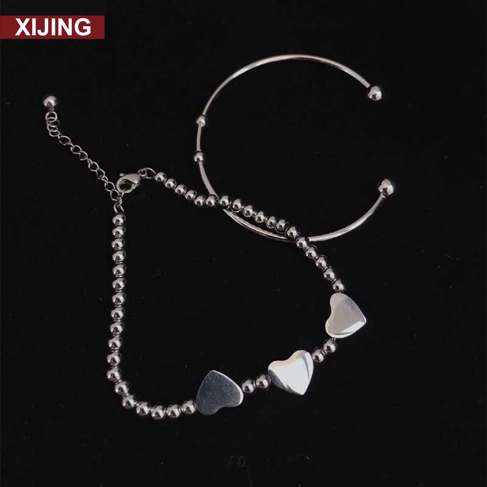 【COD】Set 2 vòng tay kim loại mặt hình trái tim có thể điều chỉnh kích cỡ