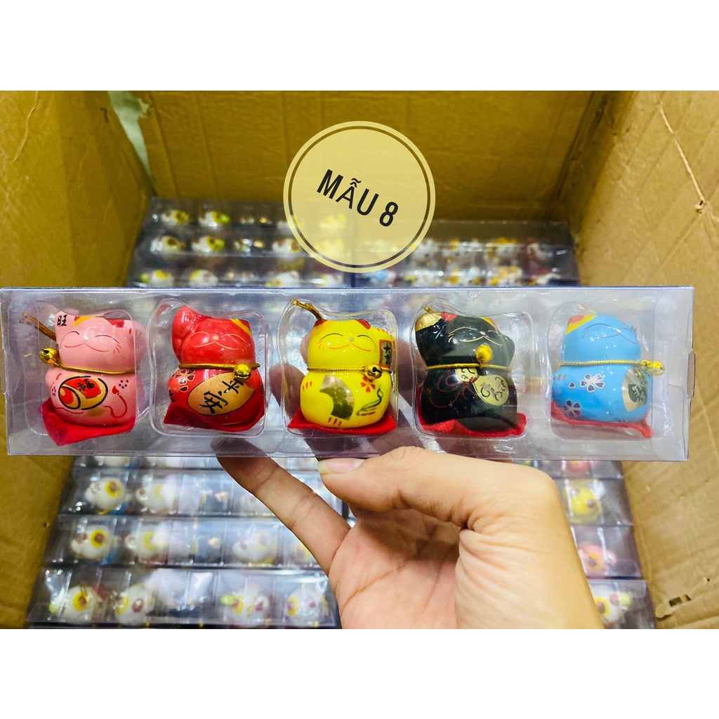 Bộ 5 mèo thần tài mini trang trí, trưng bày góc làm việc, học tập
