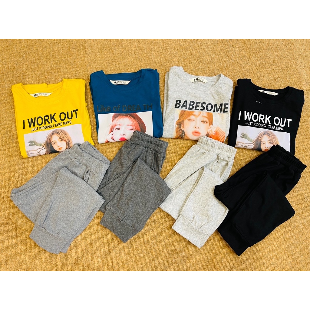 Bộ cotton dài tay HM nhiều hình bé gái 7-16y