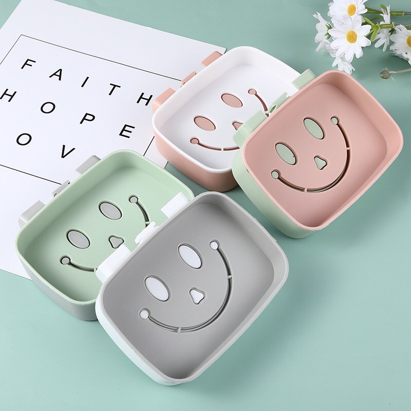 Khay để bánh xà phòng gắn tường 2 lớp đáy kín - Khay để xà bông dán tường hình mặt cười 88250