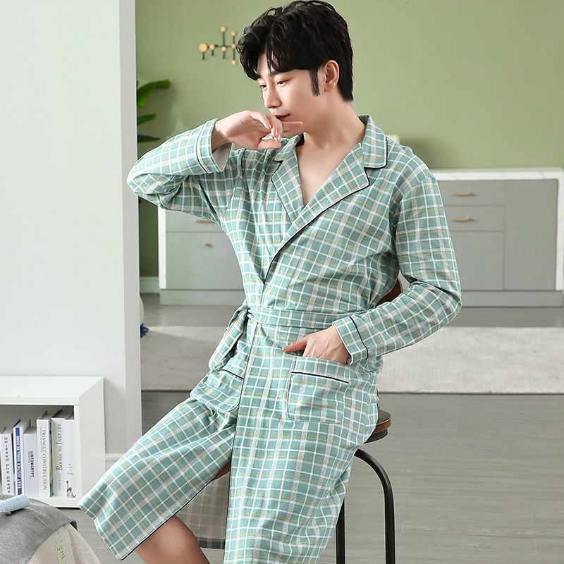 Áo Choàng Ngủ Cotton Plus Dáng Dài Thời Trang Xuân Thu Cao Cấp Cho Nam