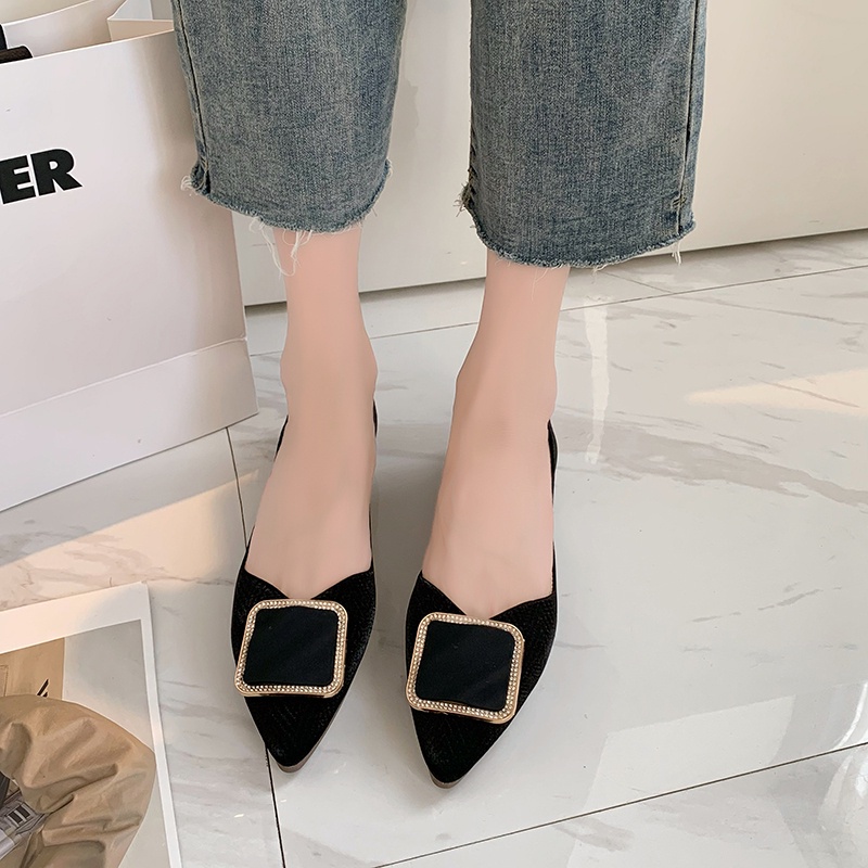 Giày búp bê mũi nhọn màu sắc đơn giản phong cách Hàn Quốc cho nữ