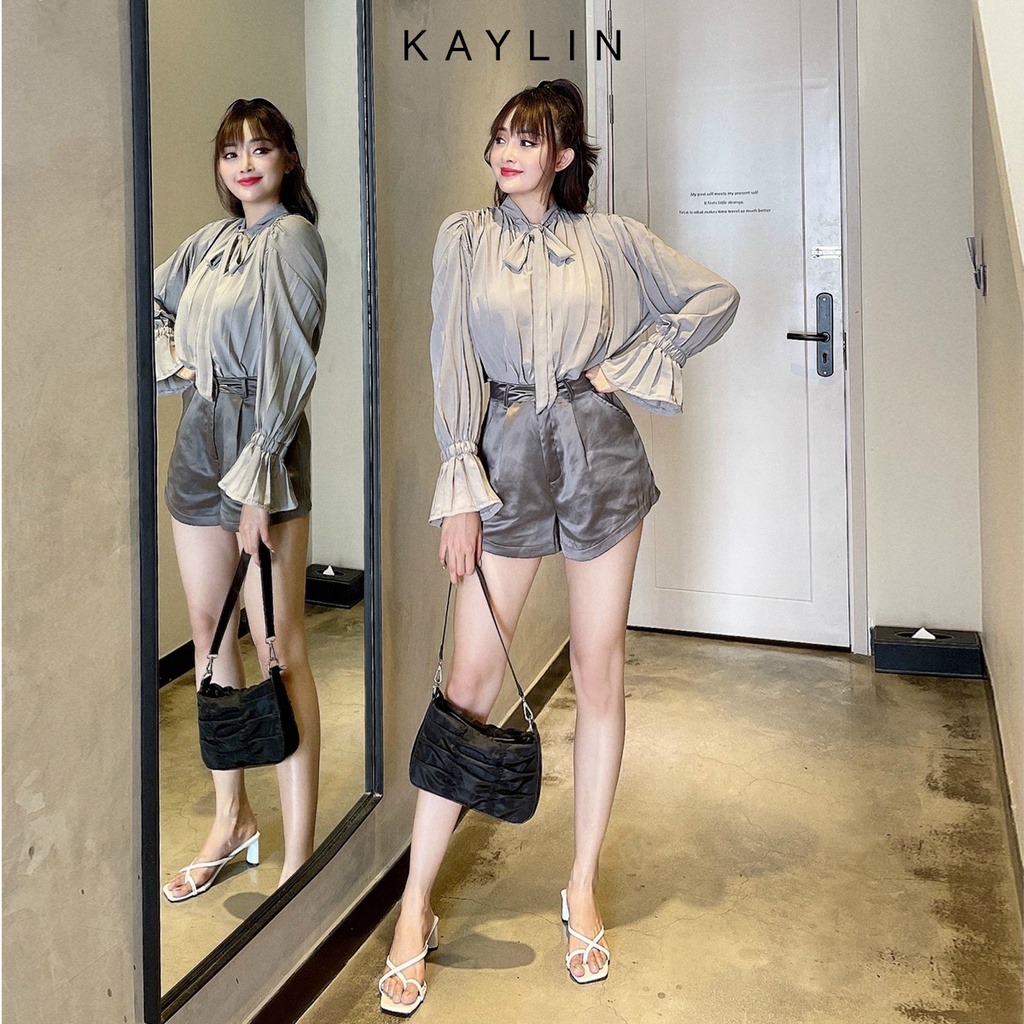 Set áo và quần nữ thắt nơ xếp ly phong cách KAYLIN - N1543