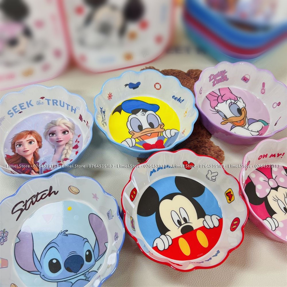 Chén ăn tô nhựa viền hoa melamine hình Frozen Elsa Mickey Minnie Princess Car Mcqueen Disney cho trẻ em