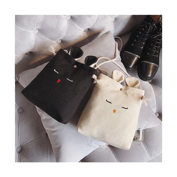 Túi xách vải Tote tai thỏ đeo chéo năng động phong cách Hàn Quốc Màu Trắng