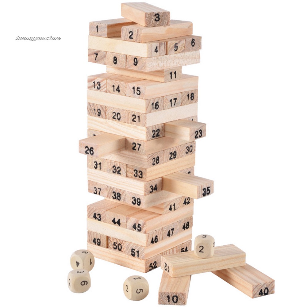 Bộ đồ chơi rút gỗ 54 khối in số vui nhộn kèm 2 viên xí ngầu