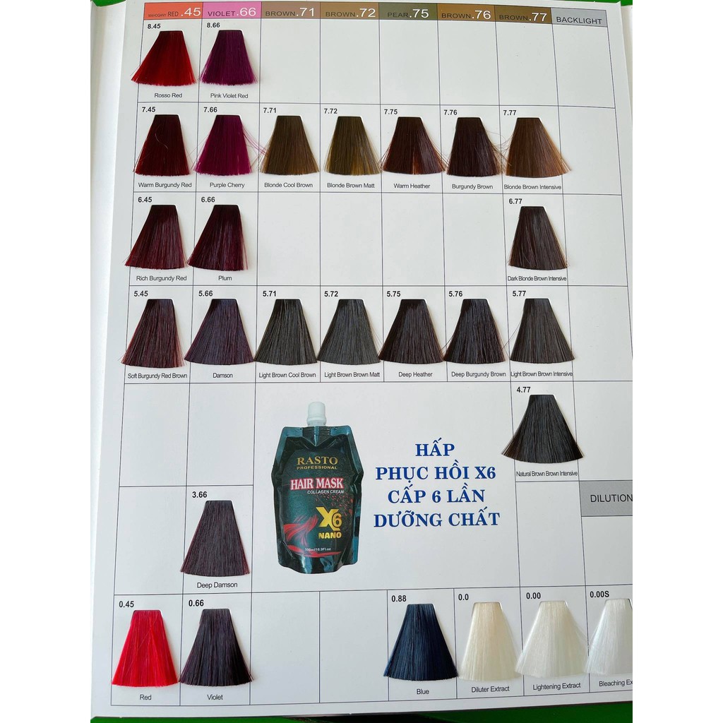👉 KEM NHUỘM TÓC RASTO THƠM 54 MÀU CÂN BẰNG LÊN MÀU CHUẨN SALON 100ML👈