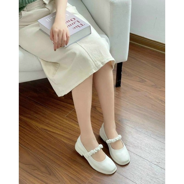 Sẵn hàng Giày búp bê mũi tròn trơn quai ngang chun co dãn tốt