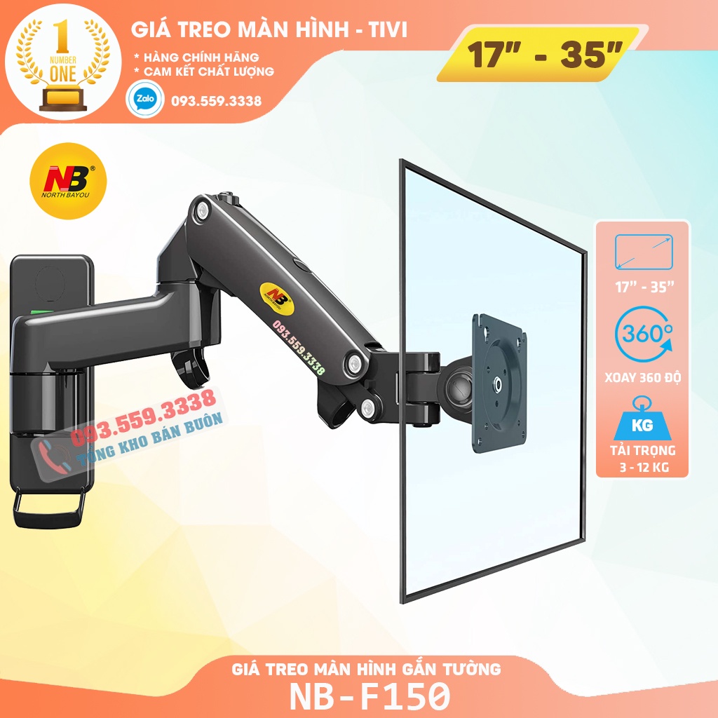 F150 / Giá Treo Màn hình NB F150 gắn tường/ Tay treo/Arm màn hình gắn tường/ Lò xo khí nén [Màn Hình 17&quot; - 35&quot;]