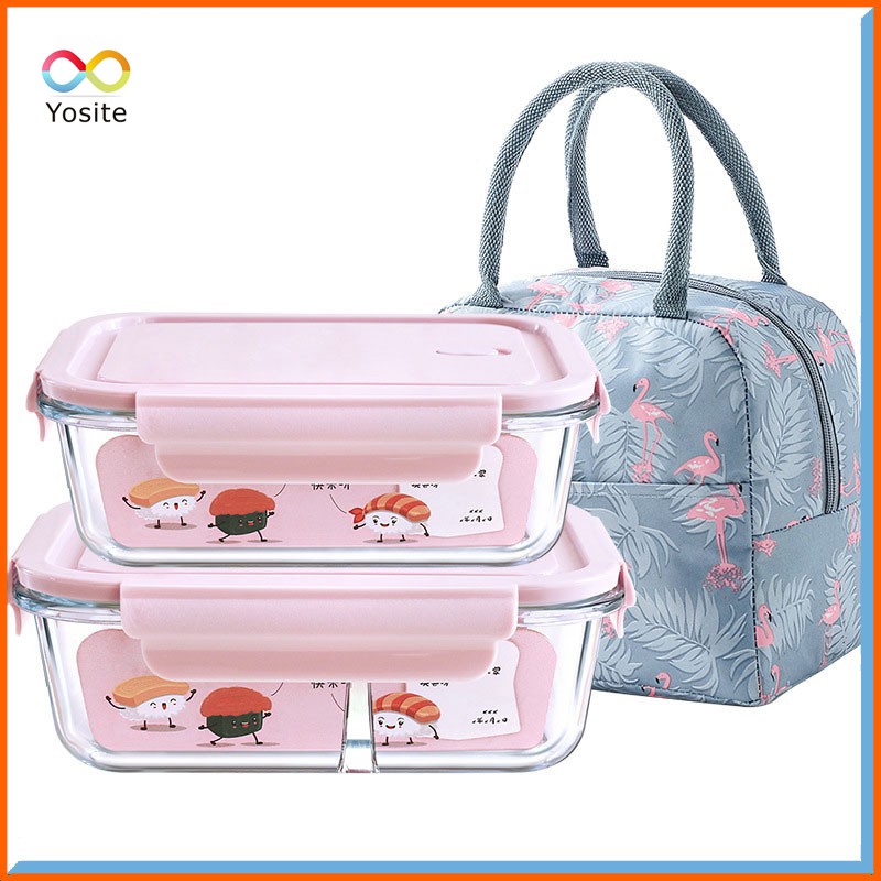 [Tặng túi giữ nhiệt và thìa đũa] Hộp cơm thủy tinh chia ngăn Hộp cơm văn phòng | BigBuy360 - bigbuy360.vn