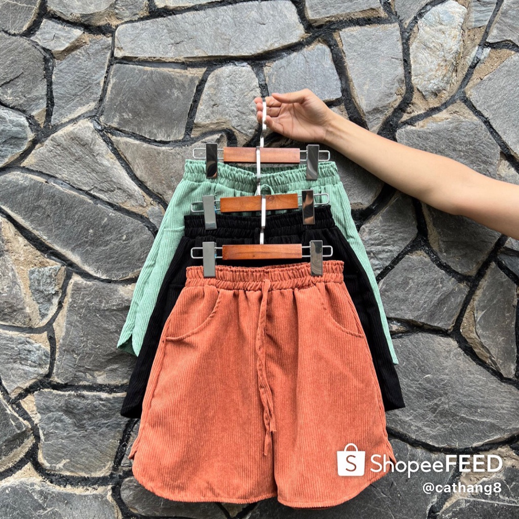 Quần Ống Rộng Nữ Ulzzang Chất Vải Nhung Tăm Xuất Hàn, quần short nhung tăm unisex