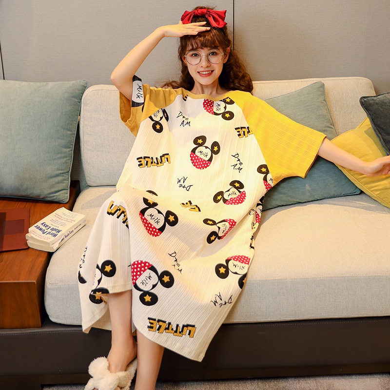 Váy ngủ nữ pijama đẹp cotton siêu thấm mồ hôi pyjama mát mềm thoải mái họa tiết đẹp Her Vibe | BigBuy360 - bigbuy360.vn