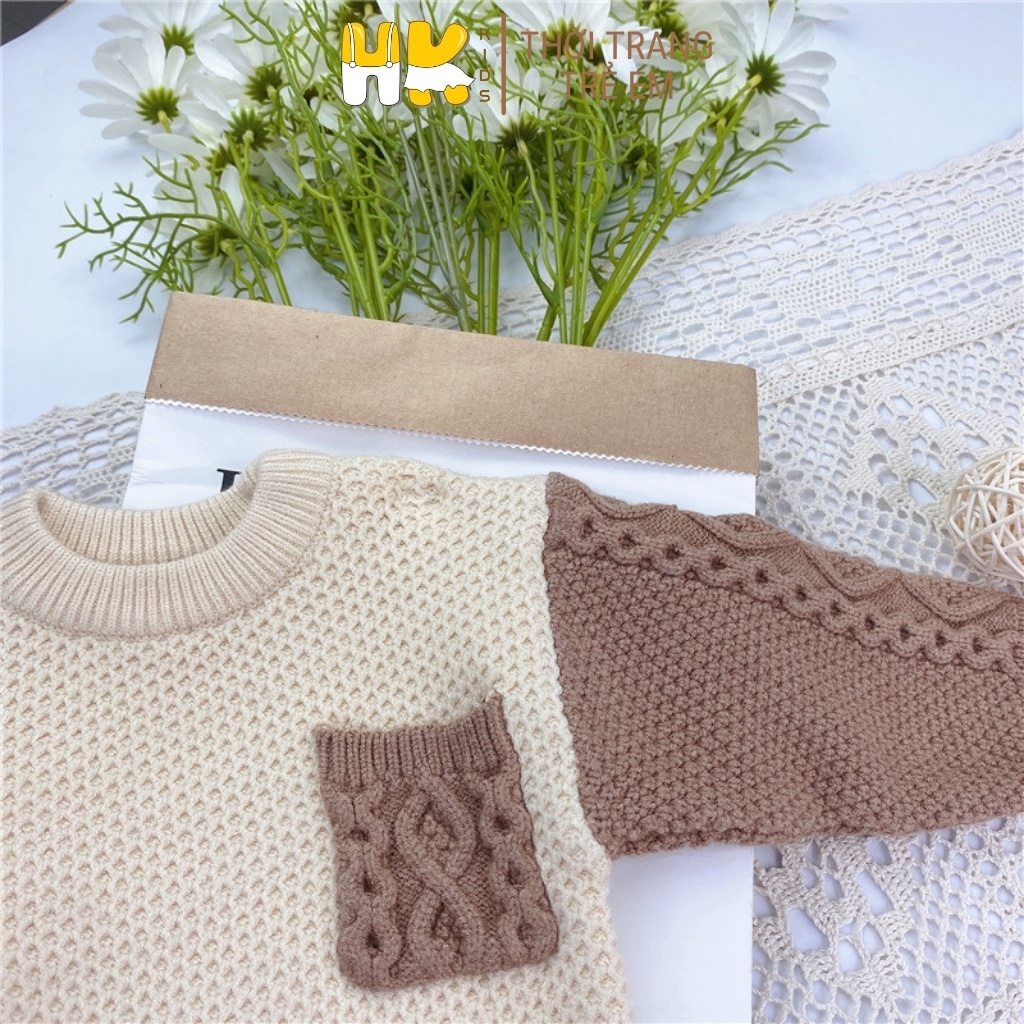 Bộ len cho bé trai và gái từ 0-3 tuổi,chất len 2 lớp cao cấp mềm mịn, áo len kiểu cổ tròn chui đầu - HK KIDS (mã 0172)
