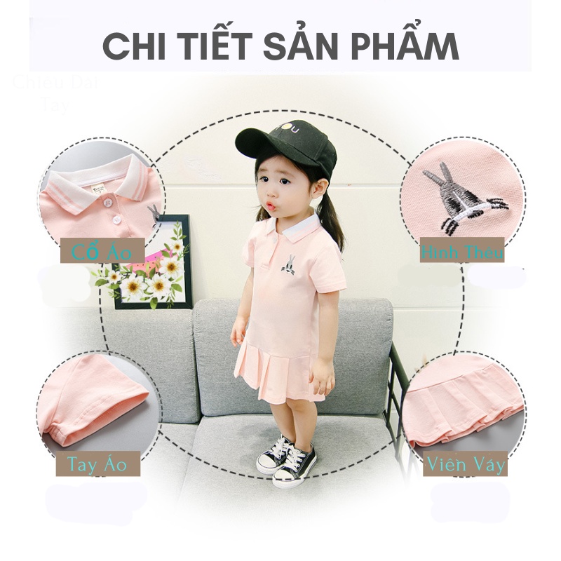 Đầm polo/ Váy polo bé gái tay ngắn kiểu dáng hợp thời trang chất vải cotton cá sấu mềm mịn thoáng mát BG4