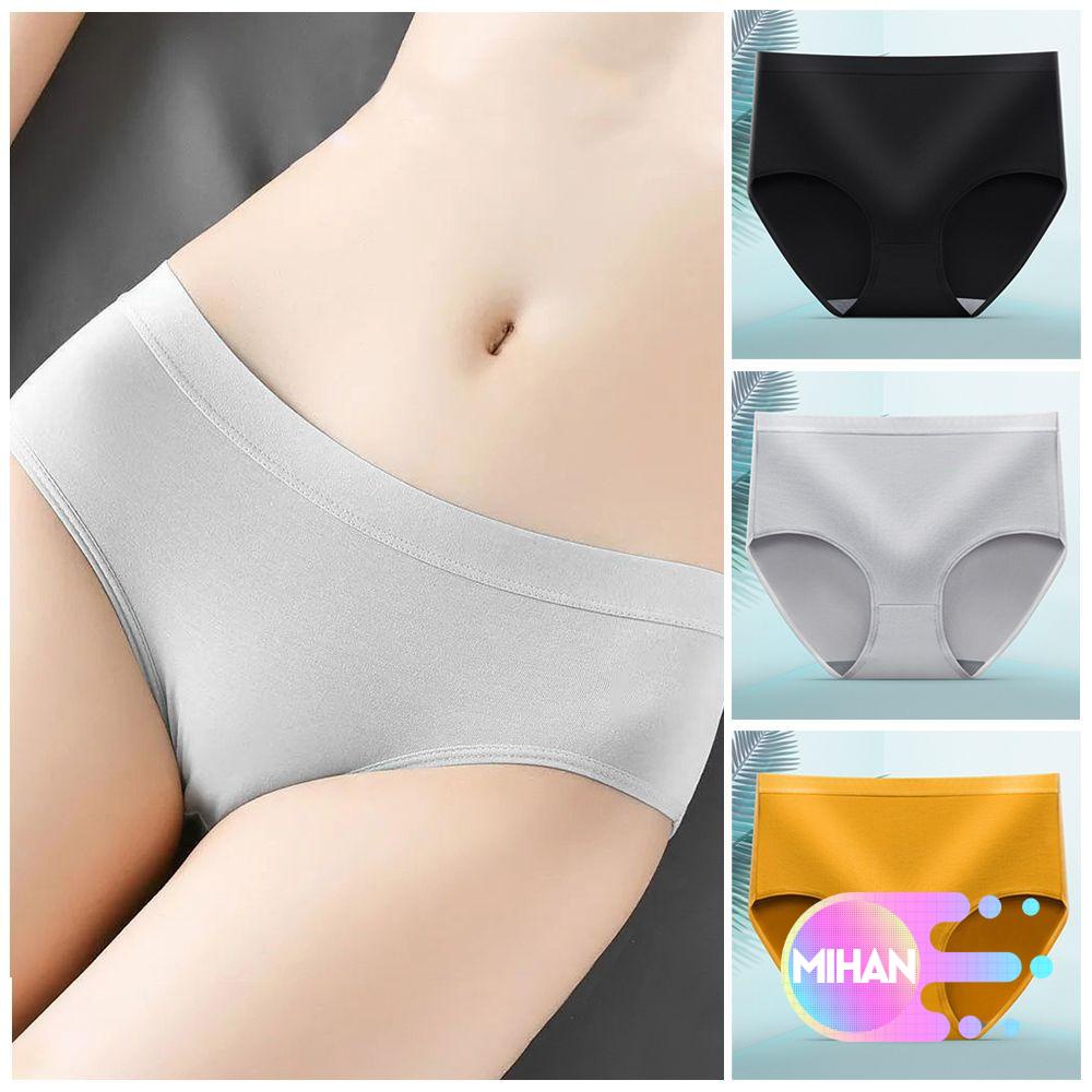 Quần lót cotton màu trơn lưng vừa thoáng khí dễ thương MIHAN1 cho nữ