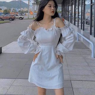 Đầm rớt vai hai màu