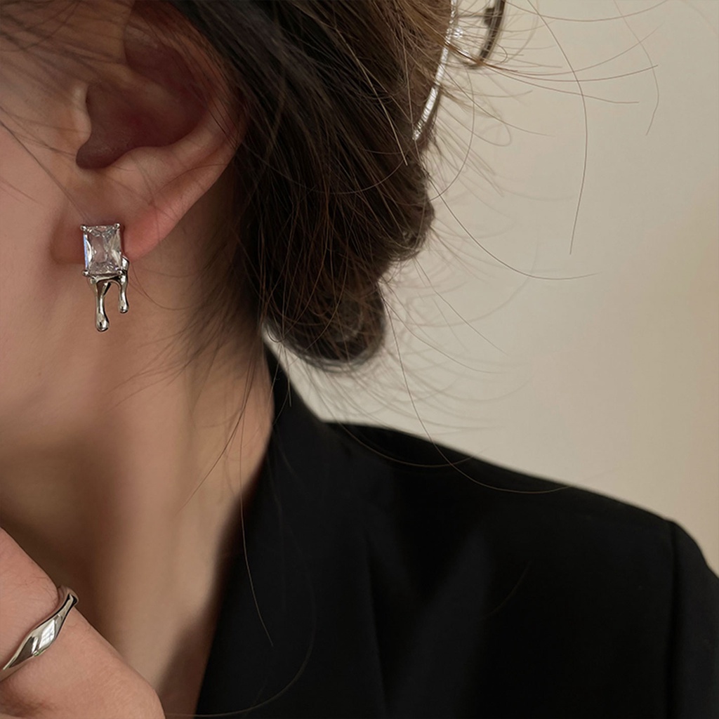 Khuyên Tai Hình Vuông/ Giọt Nước Đính Đá Zircon Phong Cách Hàn Quốc Thời Trang Chất Lượng Cao Cho Nữ