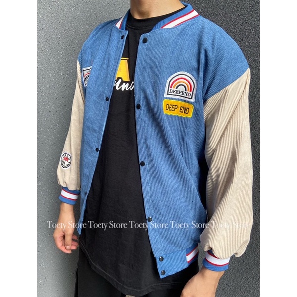 Áo Khoác Bomber Nhung Logo RAINBOW 🦋Áo Jacket Khuy Bấm Tay Bo Phối Màu Form Rộng 4 Màu 🦋
