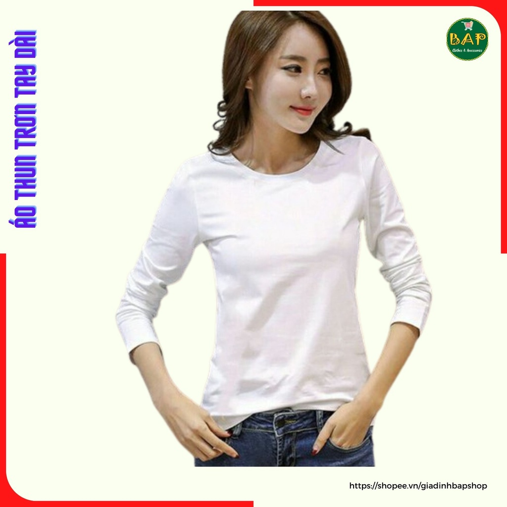 Áo Thun xin xin dài tay cổ tròn, Áo Phông dài tay dáng ôm vải Cotton co giãn 4 chiều