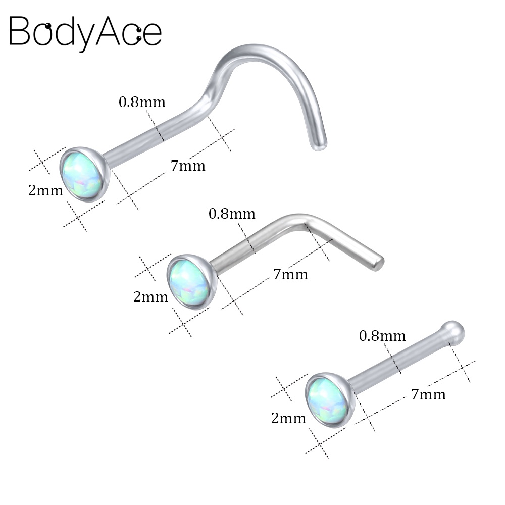 Set 5 Khuyên Xỏ Mũi Bằng Thép Không Gỉ Đính Đá Opal Thời Trang 20G