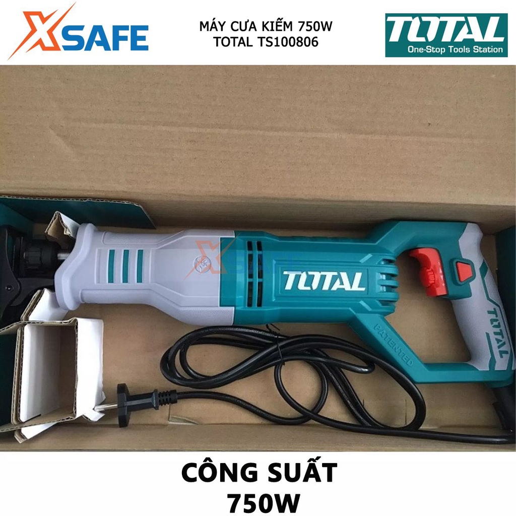 Máy cưa kiếm cầm tay TOTAL TS100806 máy cưa đa năng có chỉnh tốc điện thế 220v công suất 750w, tốc độ không tải 3300rpm