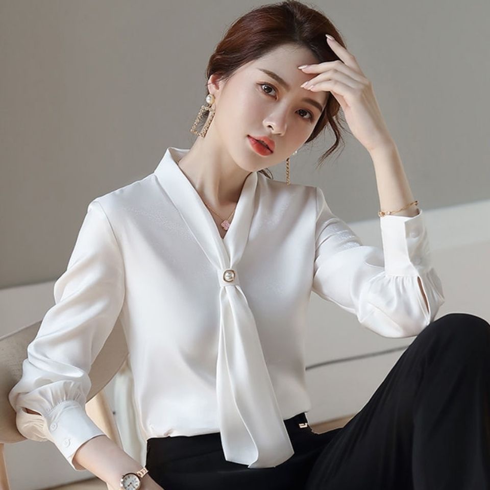 Áo Sơ Mi Chiffon Tay Dài Màu Trắng Thời Trang Xuân Thu Dành Cho Nữ