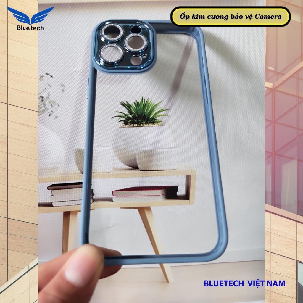 Ốp iphone cao cấp viền đá bảo vệ camera, ốp viền cứng mặt lưng trong suốt chống ố, vân tay Cho iPhone X - 14 ProMAX