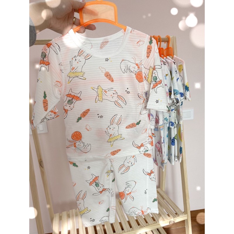 Đồ Bộ Chất Cotton Sợi Tre Size 90-140, Bộ Lửng Sợi Tre Mặc Ngủ Điều Hòa Cho Bé 1-7 tuổi