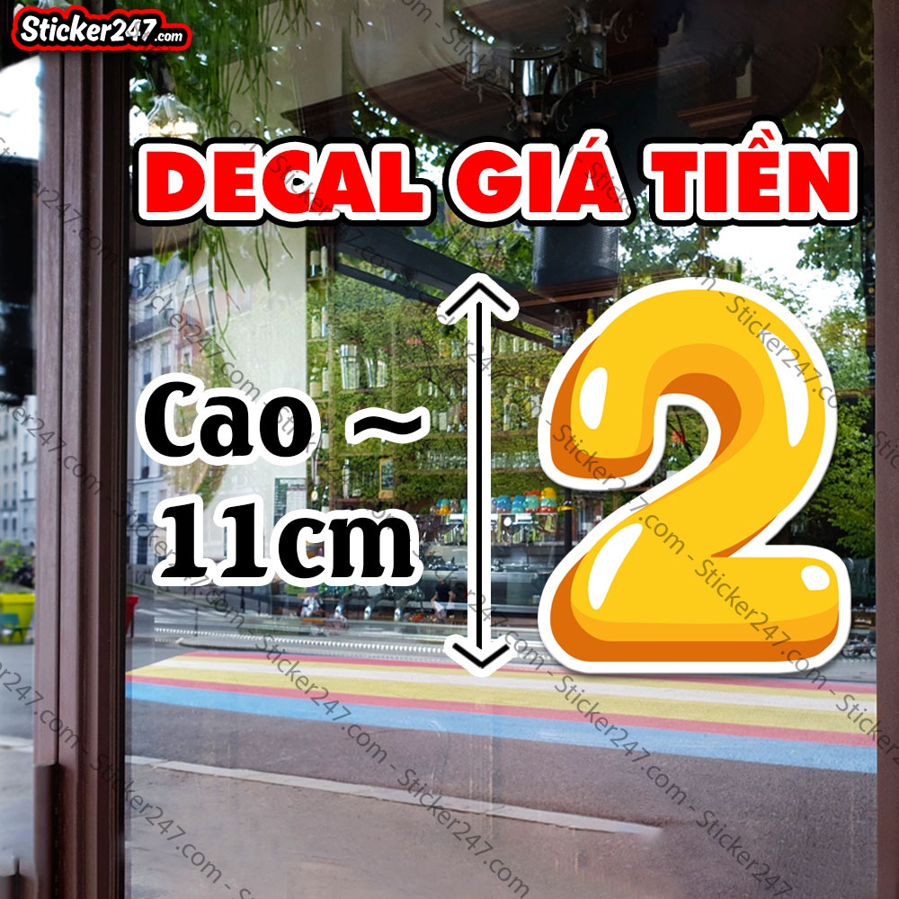 Sticker Dán Giá Tiền 🌈𝑭𝒓𝒆𝒆𝒔𝒉𝒊𝒑 Decal Số 0 Đến 9 Chống Nước Trang Trí Quán Trà Sữa, Cafe, Ăn Vặt, Decal Dán Tường, Kính