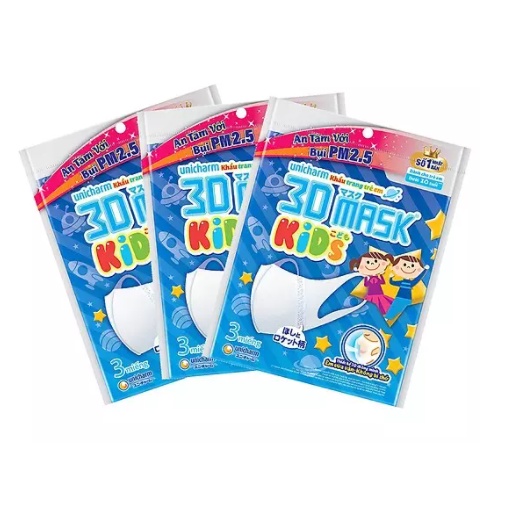 Combo 3 gói khẩu trang trẻ em 3D Unicharm Nhật Bản 3 cái/gói