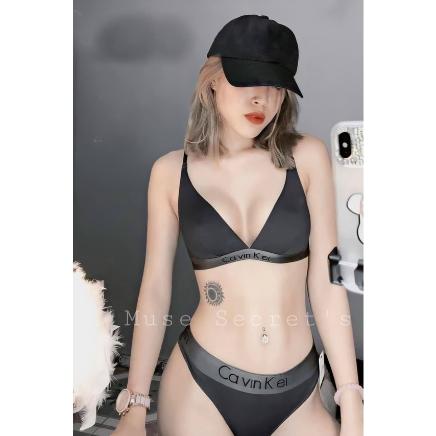 Bộ đồ lót nữ Embra CK đen hồng mỏng không mút EBB55