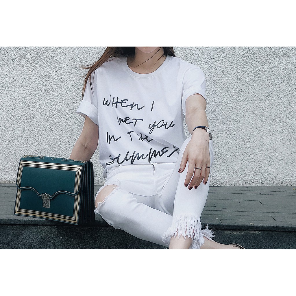 Áo thun phông nam nữ form rộng Familylove - Mẫu áo Unisex When I met you in summer chất Cotton 100% cao cấp