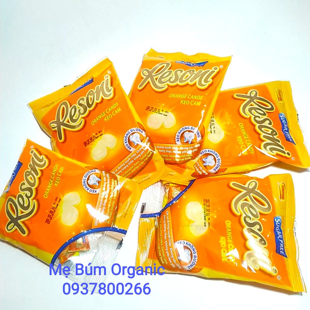 [ HCM Giao Hỏa Tốc] Kẹo Cam Không đường  Resoni túi 60g - Kẹo dành cho người tiểu đường, ăn kiêng.
