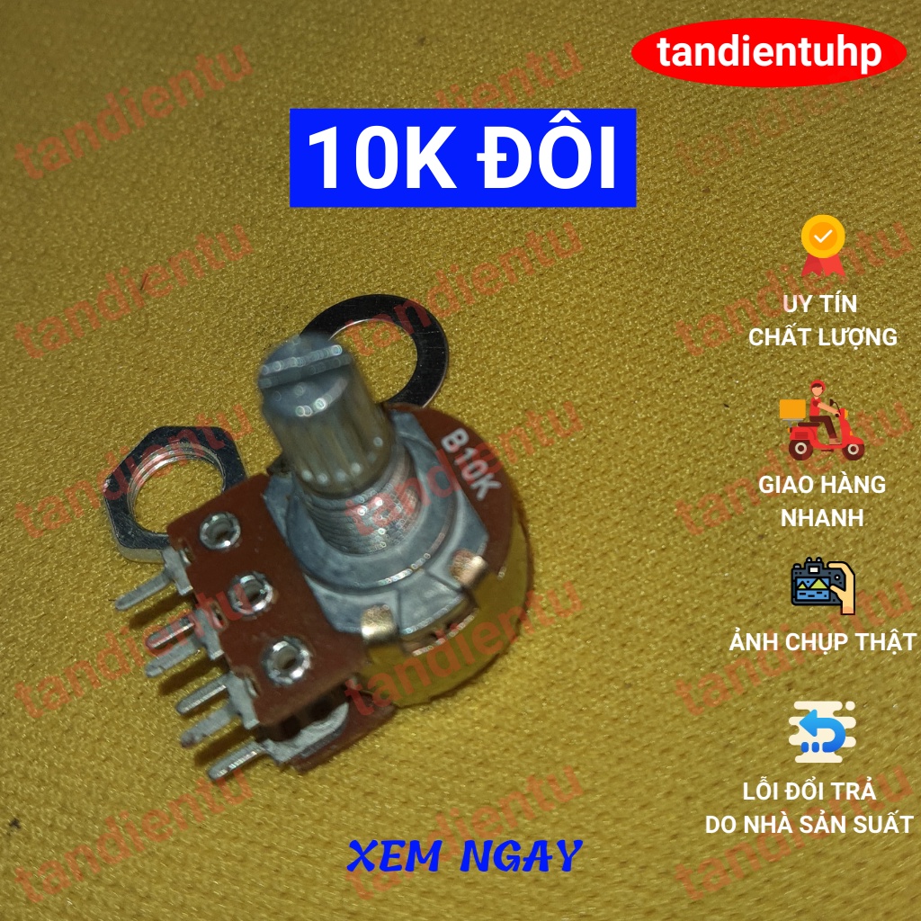 5 CHIẾC CHIẾT ÁP, BIẾN TRỞ  ĐƠN - ĐÔI-KÉP 15MM KÈM ỐC VẶN VÀ LÓT : 1K, 2K, 5K, 10K, 20K, 50K, 100K, 250K, 500K