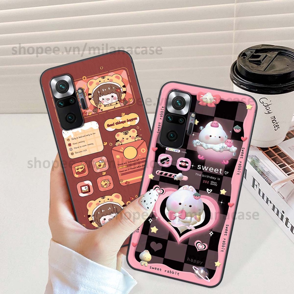 Ốp Xiaomi Redmi Note 10 / Note 10 Pro hình đồng hồ icon gấu mèo cute cực dễ thương ngộ nghĩnh